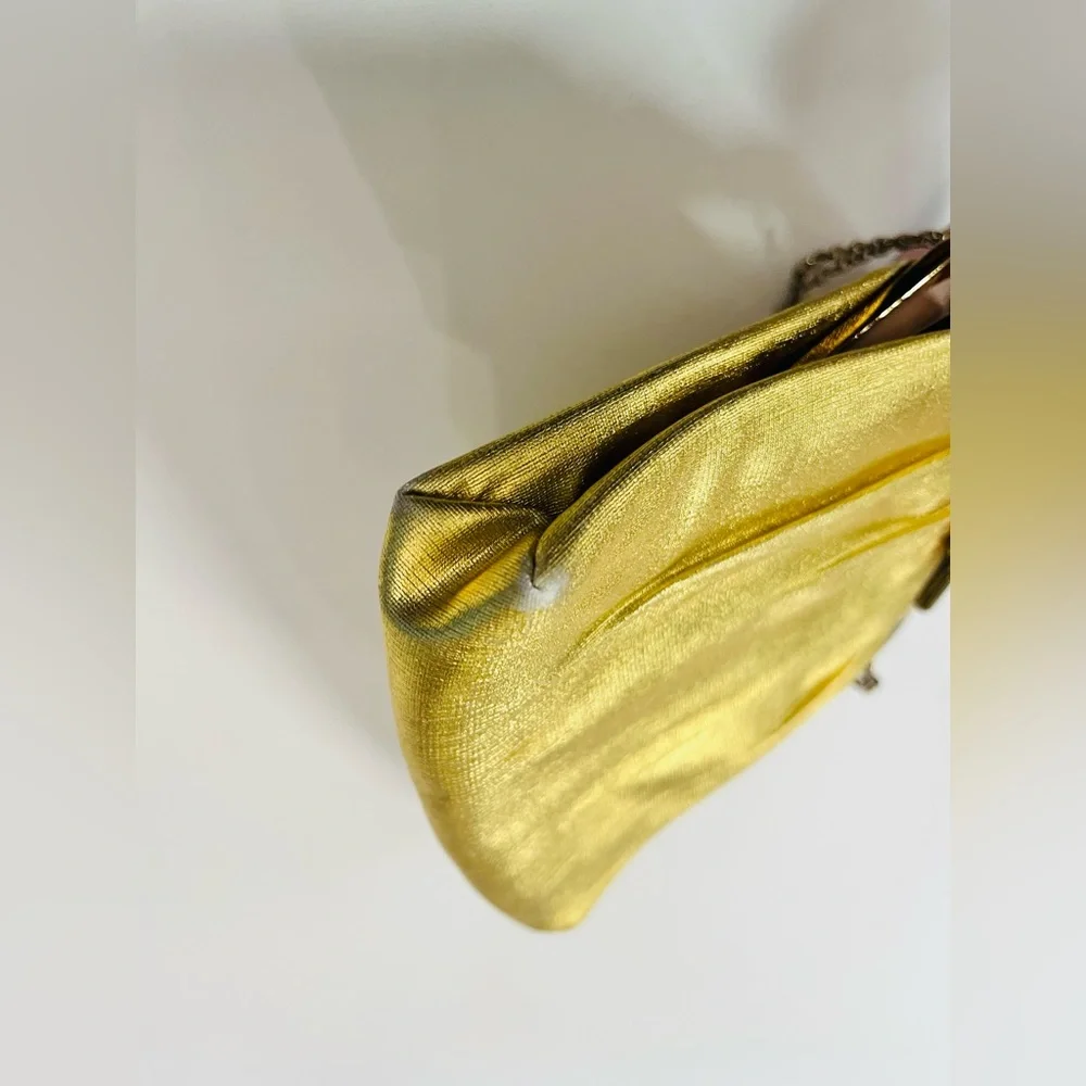 Vintage HL Harry Levine U.S.A. Evening Bag Gold Lame Clutch Purse Handbag